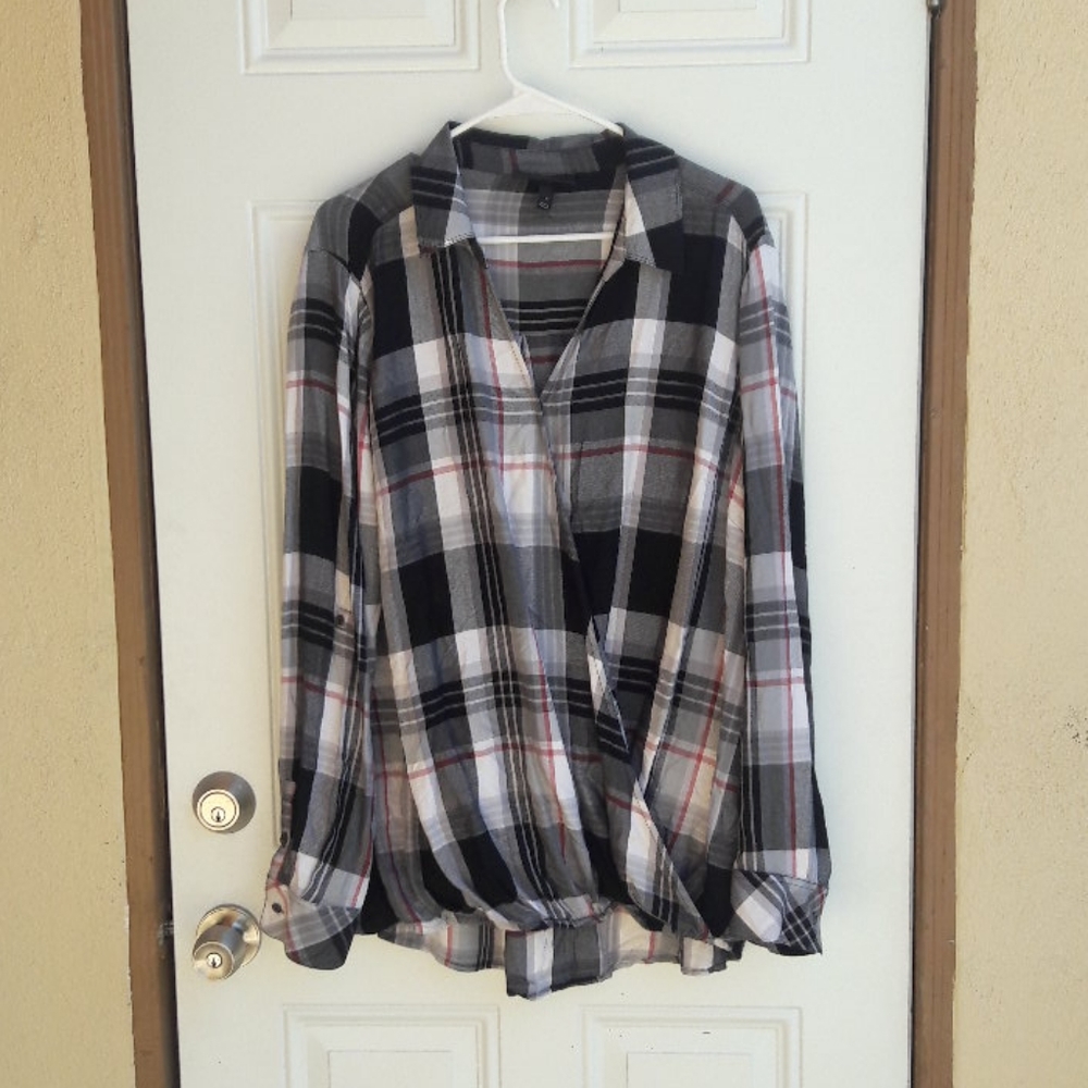 Lane Bryant Cross-Front Plaid Shirt 18 - Picture 2 of 9